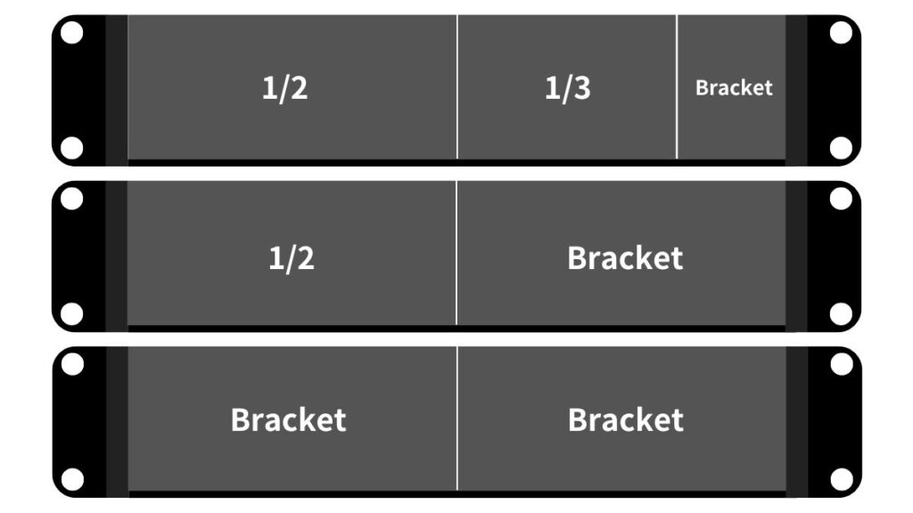 Blackmagic Universal Rack Shelfに付属するブラケットの使用バリエーション